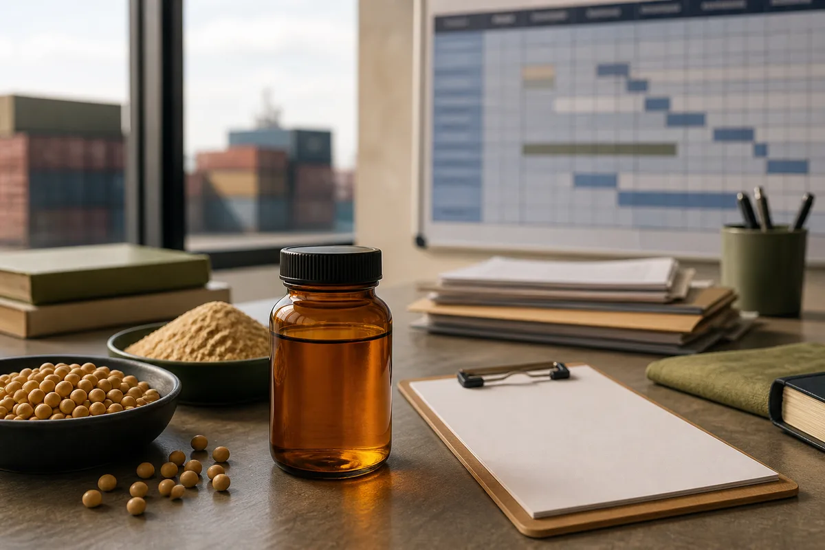 Illustrative soy lecithin powder and liquid sample prepared for a buyer document review