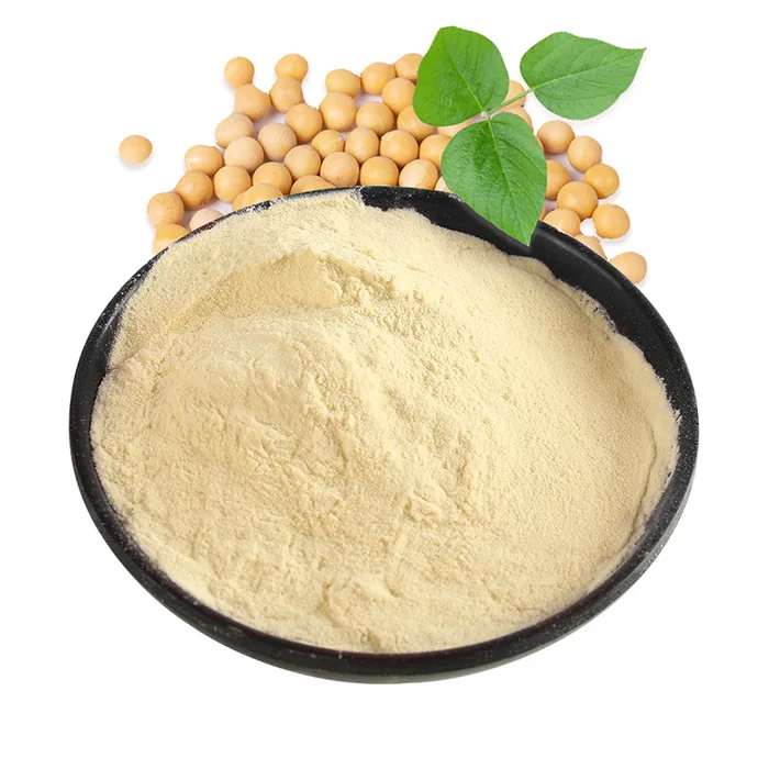 Soluble soybean polysaccharide powder in a product bowl with soybeans