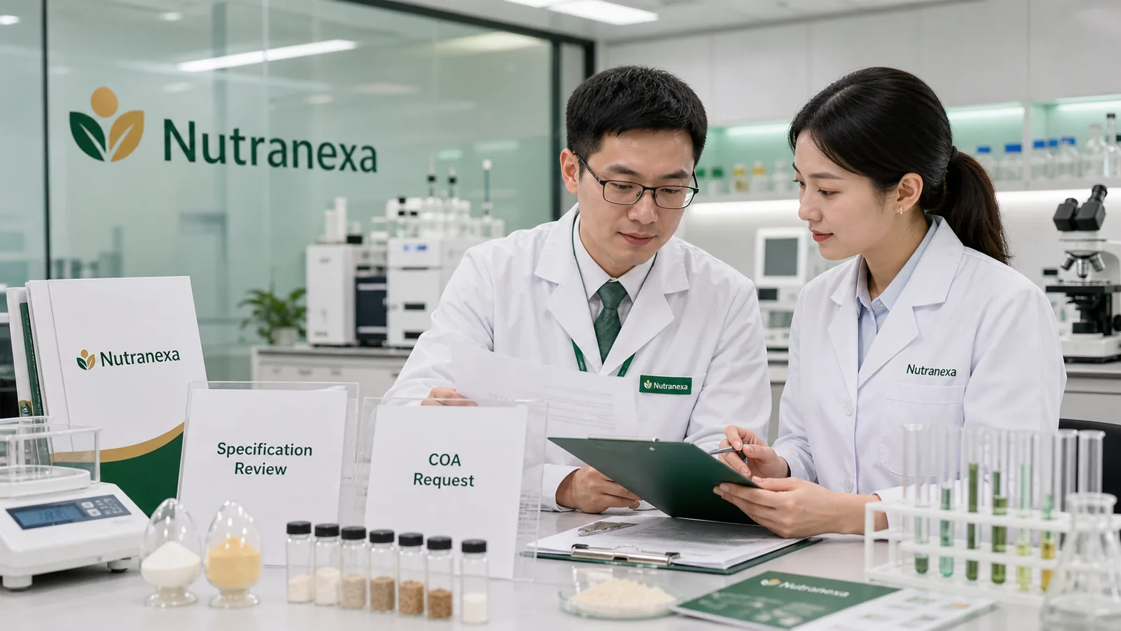 Nutranexa quality team reviewing specifications and COA documents