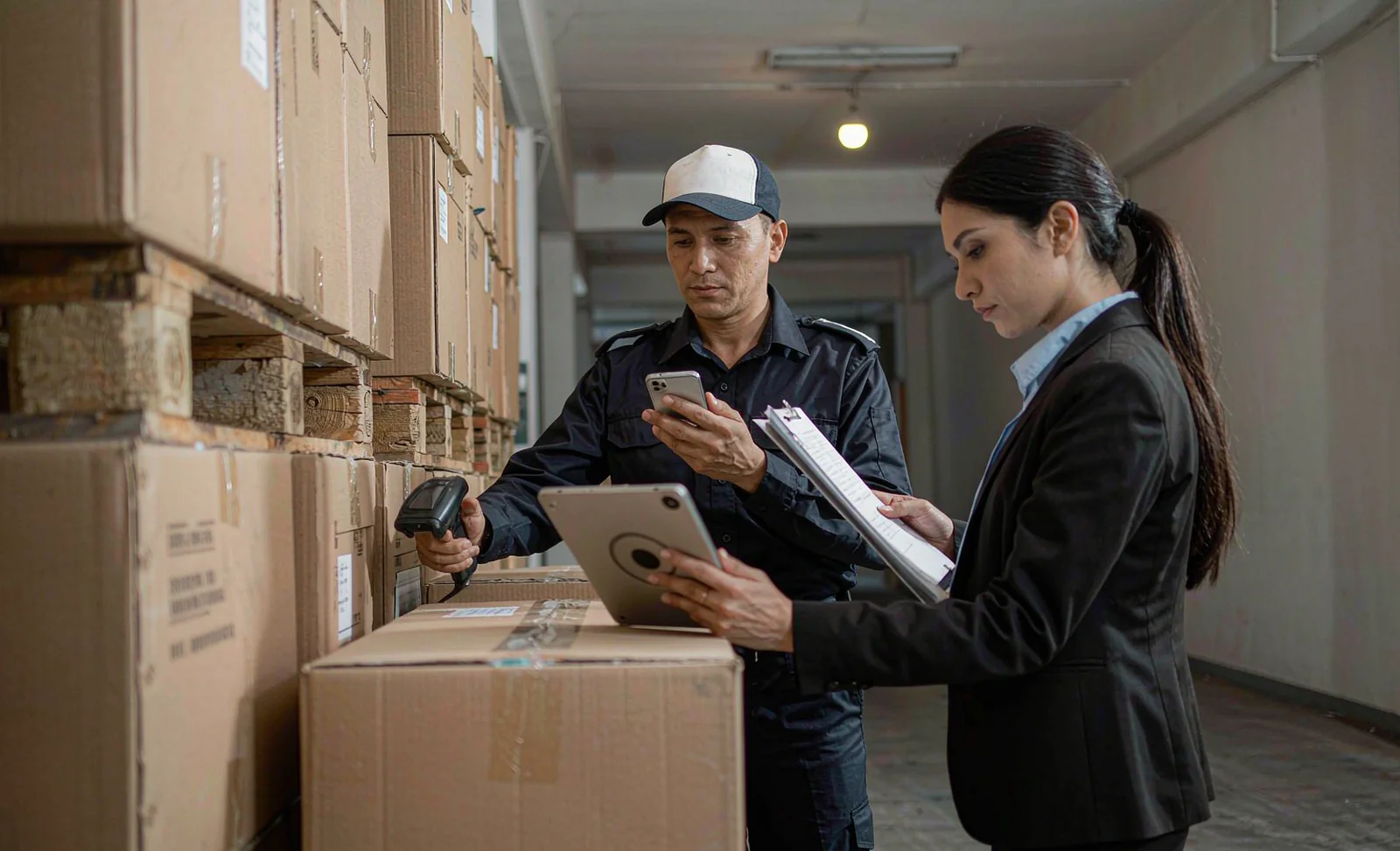 Printed food supplement label drafts under review beside analytical documents at a quality station