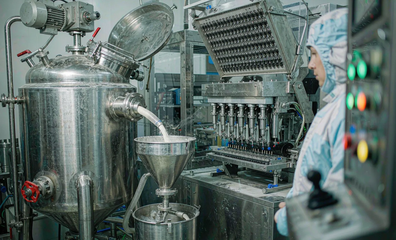 Industrial blending and capsule filling equipment during a first-article production run